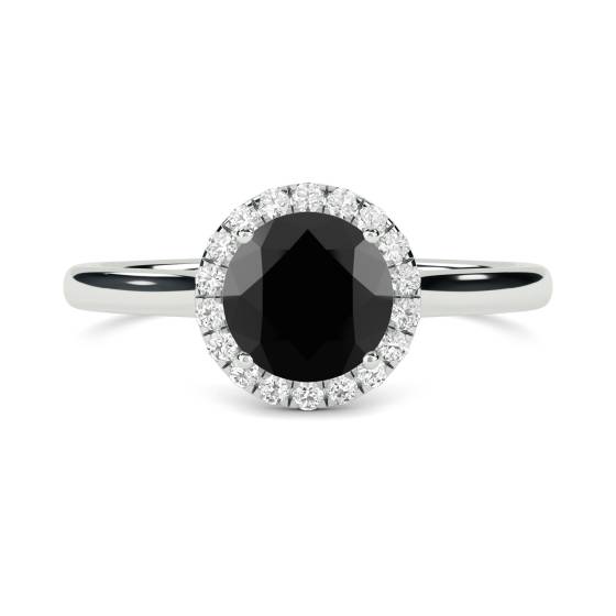 Runder schwarzer Diamantring mit einzelnem Halo