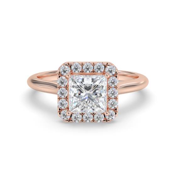 Eleganter Prinzess-Diamantring mit einzelnem Halo