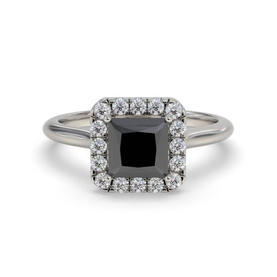 Prinzessinnenring mit schwarzem Diamanten und einzelnem Halo