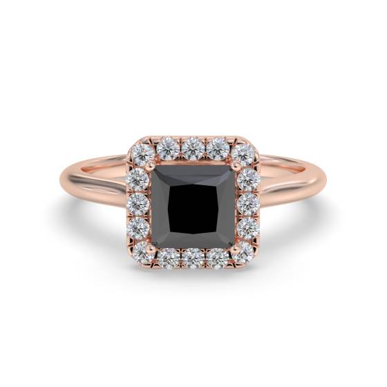 Prinzessinnenring mit schwarzem Diamanten und einzelnem Halo