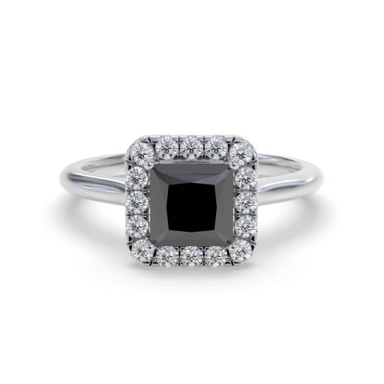 Prinzessinnenring mit schwarzem Diamanten und einzelnem Halo