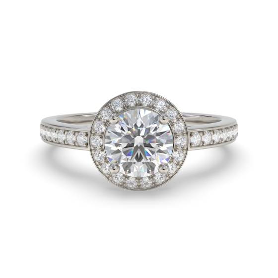 1.64ct VVS2/E Lab Grown Round Cut Diamond Halo Shoudler Set Ring in Platinum