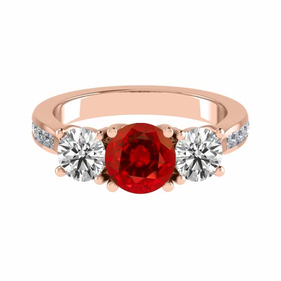 Dreisteiniger Rubin-Diamant-Ring mit Schulterdiamanten