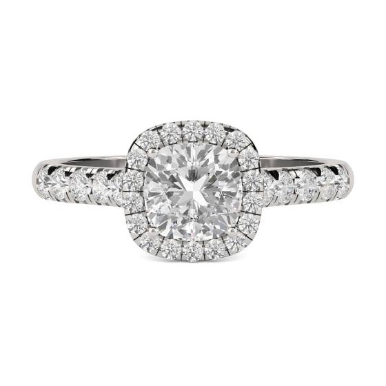 1,20 ct SI2/F Einzelhalo-Kissen-Naturdiamantring