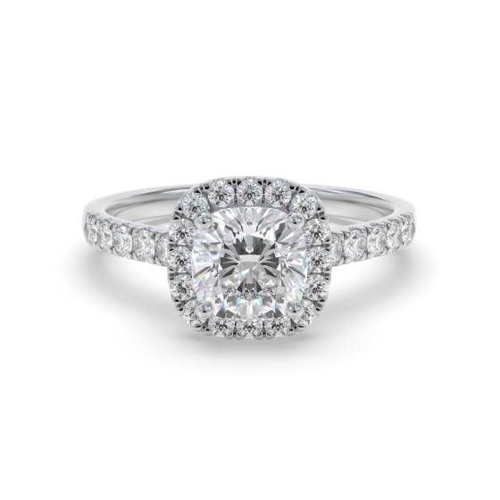 Einzelner Halo-Kissen-Diamantring
