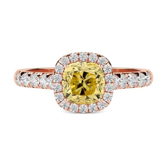 Ring mit gelbem Kissen-Diamanten an den Schultern