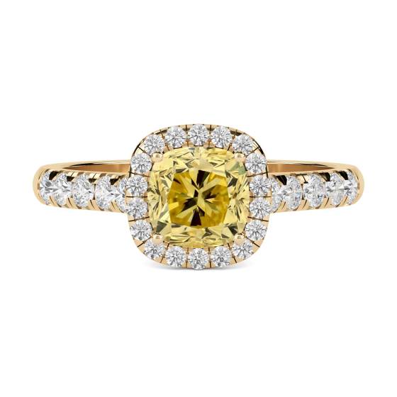 Ring mit gelbem Kissen-Diamanten an den Schultern