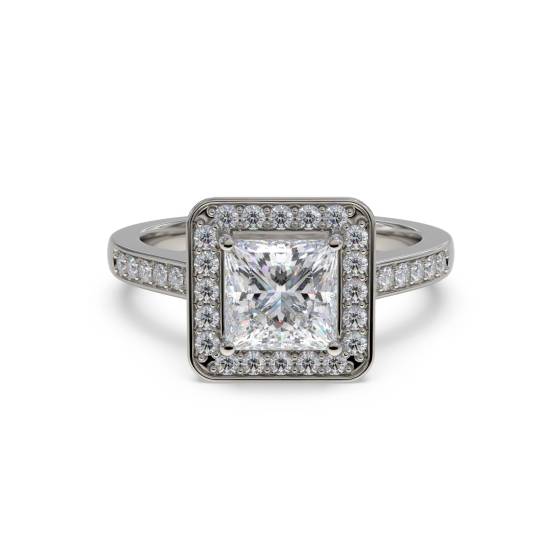 Prinzess- und Runddiamant-Lünettenfassung Halo-Schulterfassung Ring