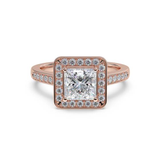 Prinzess- und Runddiamant-Lünettenfassung Halo-Schulterfassung Ring