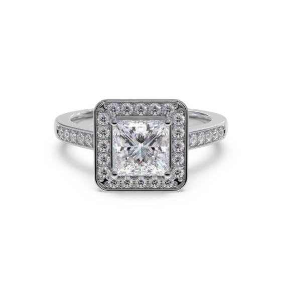 Prinzess- und Runddiamant-Lünettenfassung Halo-Schulterfassung Ring