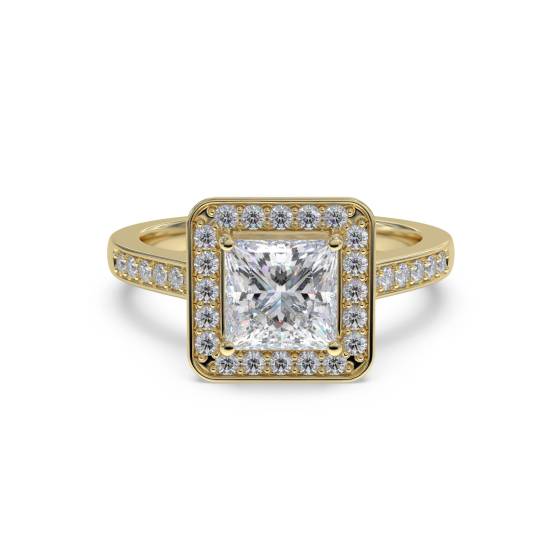 Prinzess- und Runddiamant-Lünettenfassung Halo-Schulterfassung Ring