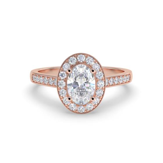 Ovaler Diamantring mit Halo-Schulterfassung