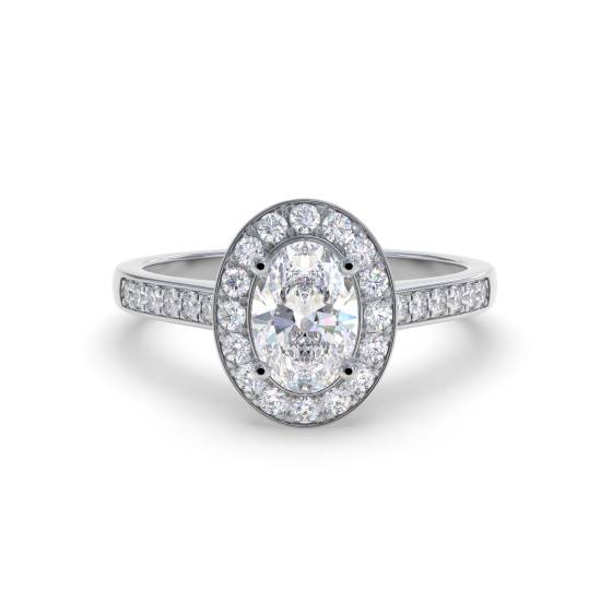 Ovaler Diamantring mit Halo-Schulterfassung