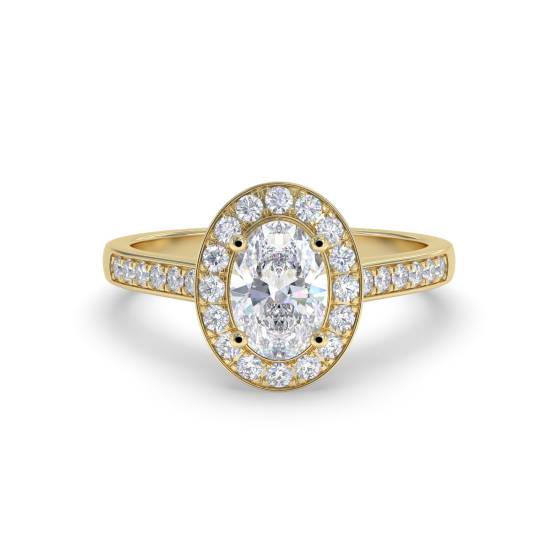 Ovaler Diamantring mit Halo-Schulterfassung