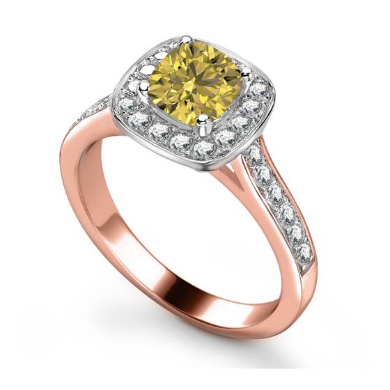 Ring mit gelbem Kissen-Diamanten an den Schultern