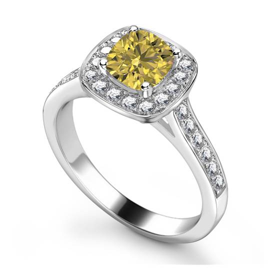Ring mit gelbem Kissen-Diamanten an den Schultern