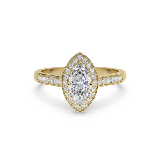 Marquise-Diamantring mit Lünettenfassung und einzelnem Halo-Schulterring