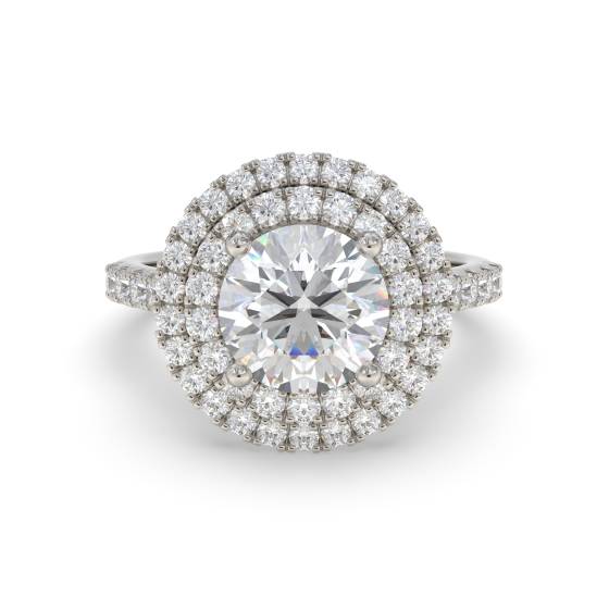 Doppelter Halo-Schulter-gefasster runder Diamantring