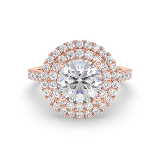 Doppelter Halo-Schulter-gefasster runder Diamantring