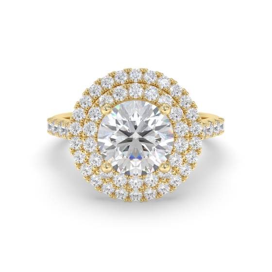 Doppelter Halo-Schulter-gefasster runder Diamantring