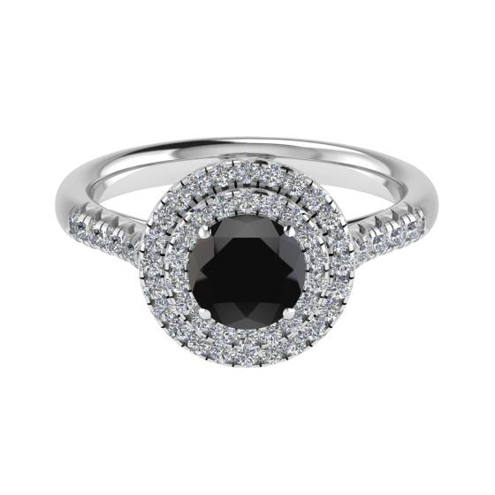 Runder schwarzer Diamant-Doppelhalo-Schulterring