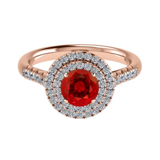 Runder Rubin- und Diamant-Halo-Ring