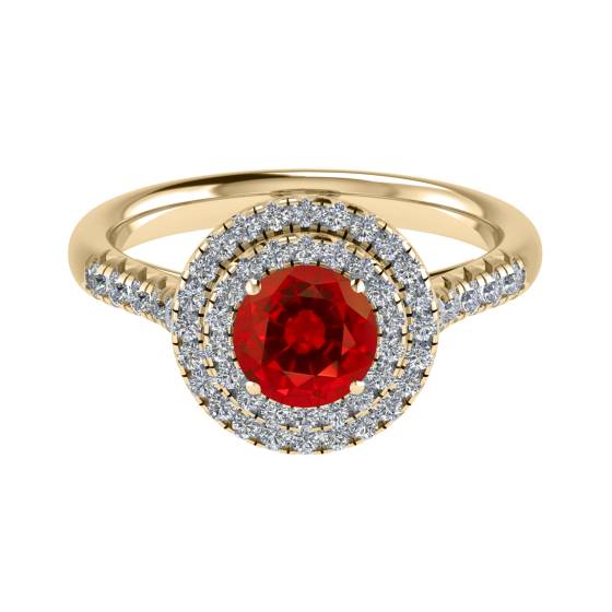 Runder Rubin- und Diamant-Halo-Ring