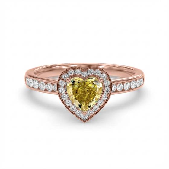 Ring mit gelbem herzförmigem Diamanten und einzelnem Halo-Schulterteil
