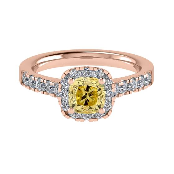 Ring mit gelbem Kissen-Diamanten an den Schultern