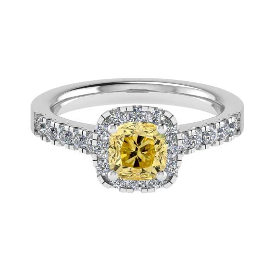 Ring mit gelbem Kissen-Diamanten an den Schultern
