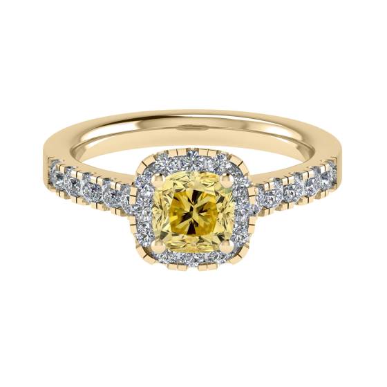 Ring mit gelbem Kissen-Diamanten an den Schultern