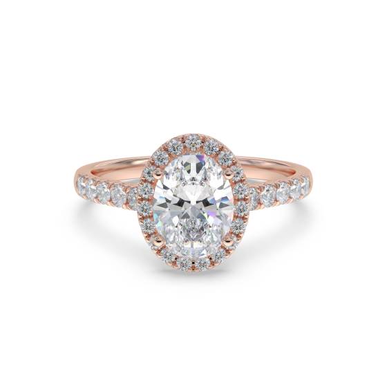 Ovaler Diamantring mit Halo-Schulterfassung