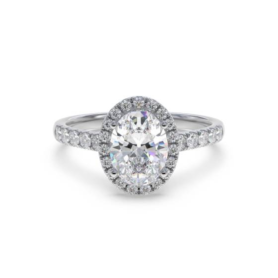 Ovaler Diamantring mit Halo-Schulterfassung