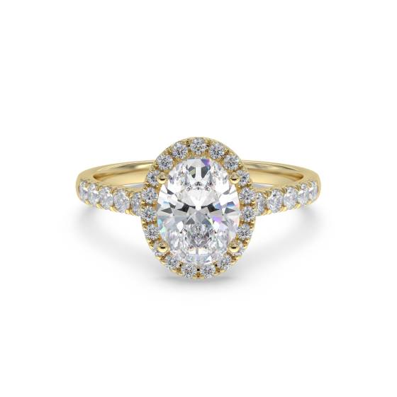 Ovaler Diamantring mit Halo-Schulterfassung