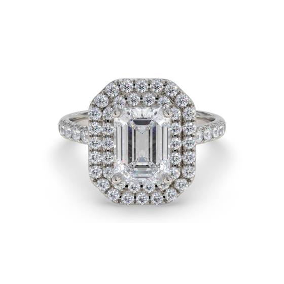 Smaragd-Diamant-Doppelhalo-Schulterring