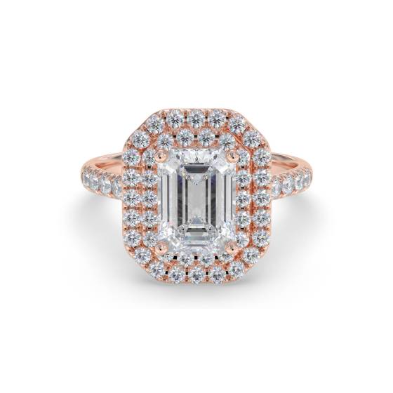 Smaragd-Diamant-Doppelhalo-Schulterring
