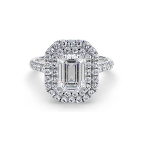 Smaragd-Diamant-Doppelhalo-Schulterring