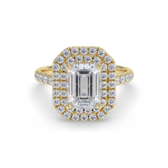 Smaragd-Diamant-Doppelhalo-Schulterring