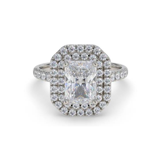 Ring mit strahlendem Diamanten und doppeltem Halo-Schulterset