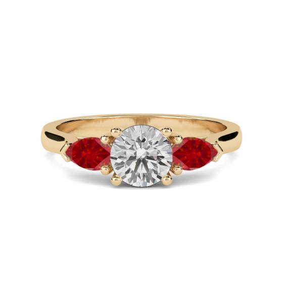 Trilogie-Ring mit Diamanten im Zentrum und Rubinen an den Seiten