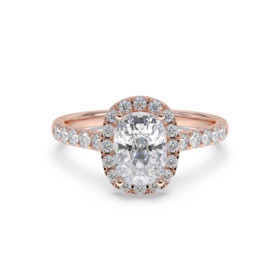 Langer Ring mit Diamant-Halo-Schulterfassung im Kissen-Design