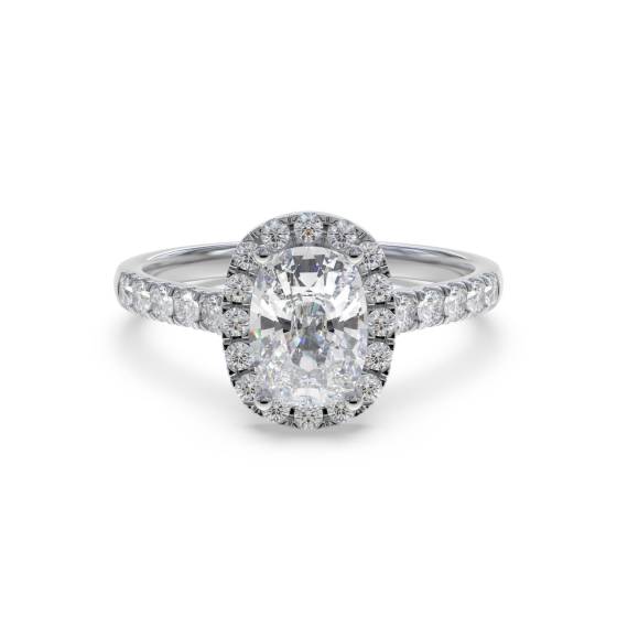 Langer Ring mit Diamant-Halo-Schulterfassung im Kissen-Design