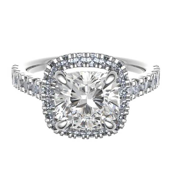 Verlobungsring mit Halo und 1,40 ct SI1/H Kissenschliff-Naturdiamant