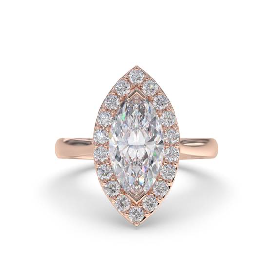 Marquise- und Runddiamant-Ring mit einzelnem Halo