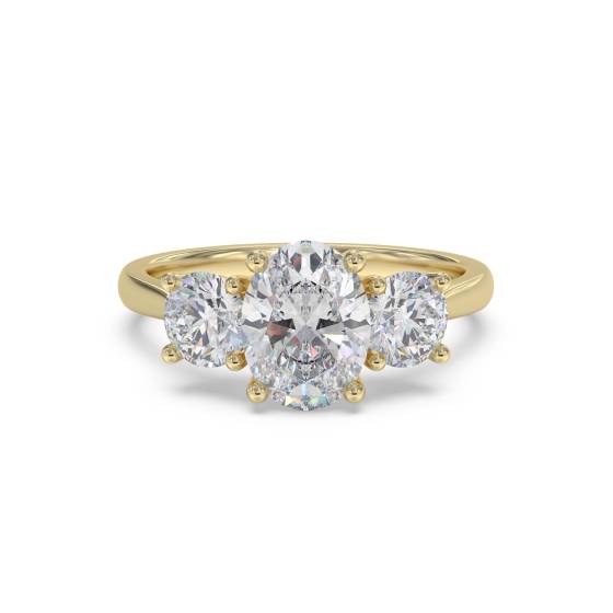 Eleganter Trilogie-Ring mit ovalen und runden Diamanten