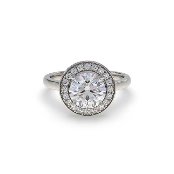 Runder Diamantring mit Lünettenfassung und einzelnem Halo