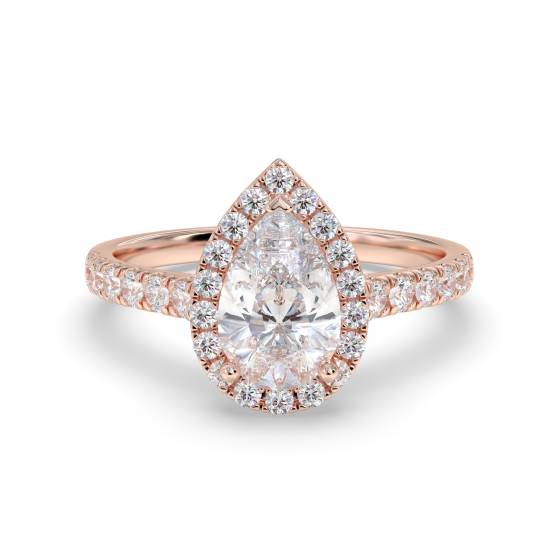 Birnenförmiger Diamantring mit Halo-Schulterfassung