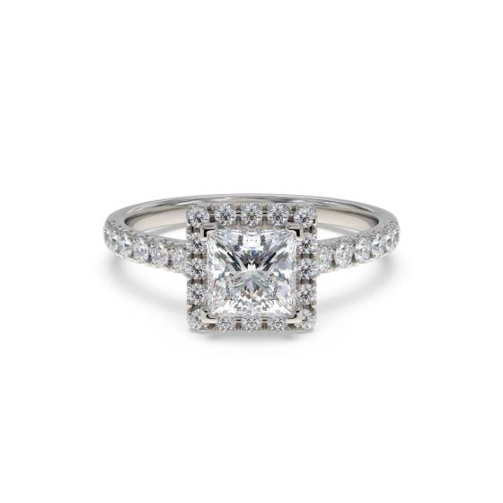 Eckkrallen-Prinzess-Diamant-Einzelhalo-Ring