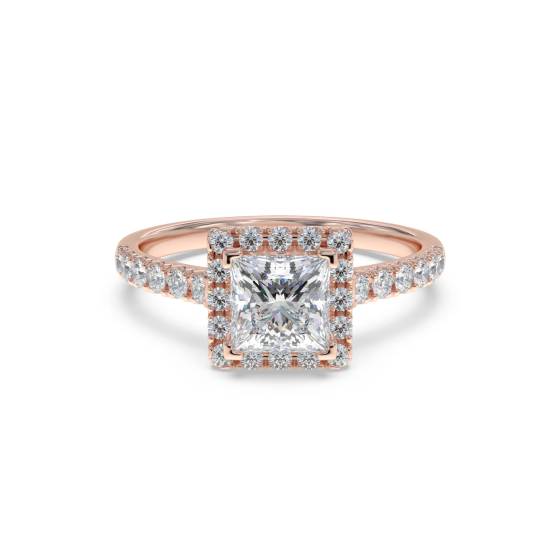 Eckkrallen-Prinzess-Diamant-Einzelhalo-Ring