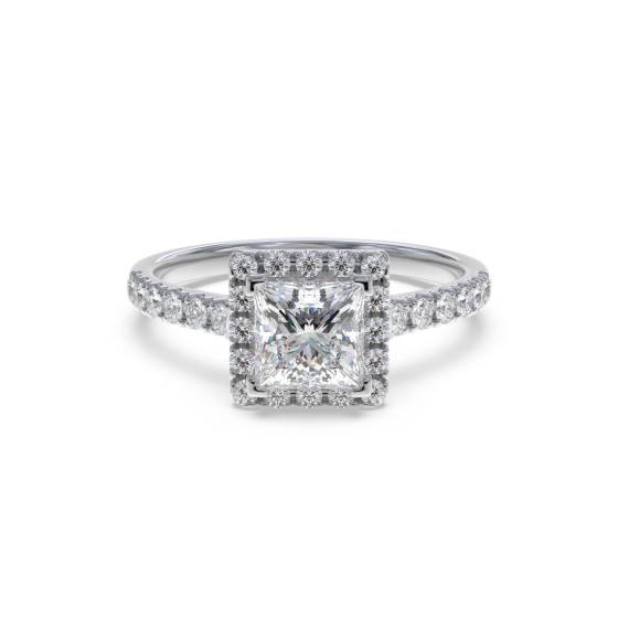 Eckkrallen-Prinzess-Diamant-Einzelhalo-Ring